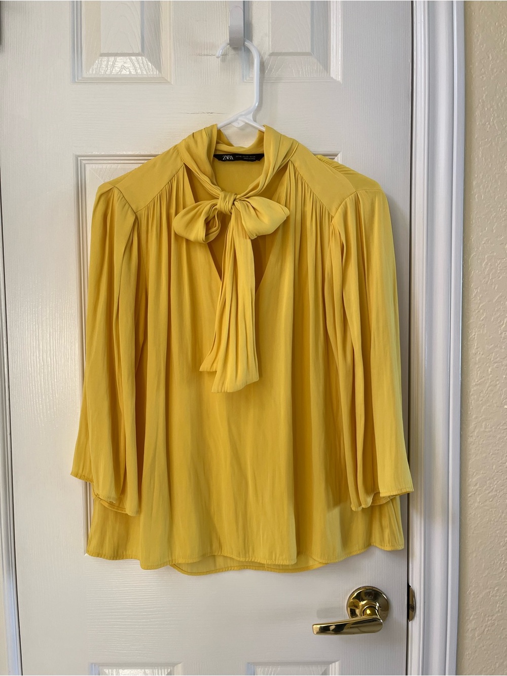 Zara Yellow Tie-Neck Blouse
